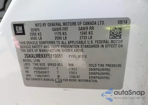 2015 GMC Terrain Sle-1 from USA, damaged, VIN 2GKALMEKXF6119661